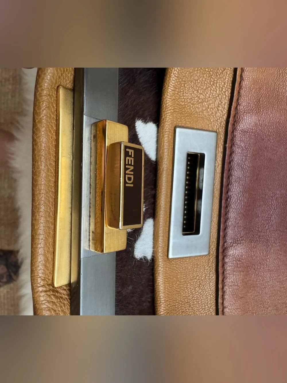 Fendi peekaboo large Brown Leather Top-Handle Women's Bag with Zebra Interior